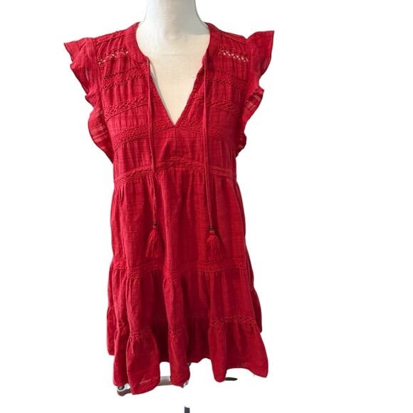 Knox Rose Cottage Core Swing Sleeveless Tasseled Mini Dress Red S - Picture 1 of 6